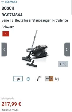 „Für Uns Shop“/Mitarbeiterangebote/Corporate Benefits: Bosch Staubsauger Beutellos ProSilence Serie 8 BGS7MS64