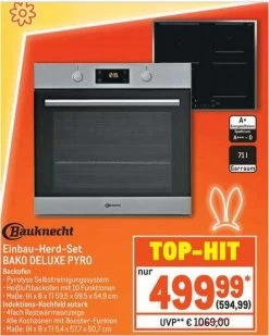 Bauknecht Einbau-Herd-Set BAKO DELUXE PYRO Induktions-Kochfeld (autark) Und Heißluftbackofen Für 594,99 Euro [Metro]
