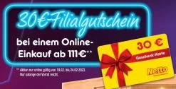 30€ Netto Filial-Gutschein + 999 Deutschlandcard-Punkte (9,99€) Für Einen Einkauf Ab 111€ Im Netto Online Shop Vom 18.-24.02.2023