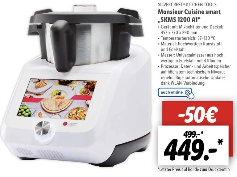 SILVERCREST Monsieur Cuisine Smart SKMS 1200 A1 Küchenmaschine Für 449€ Statt 499€ (Online U. Filialen)