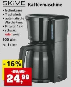 SKIVE Kaffeemaschine Inkl. Thermokanne In Weiß Od. Schwarz [Thomas Philipps Online Und Lokal]