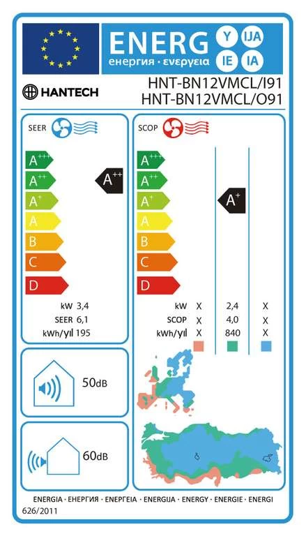Split Klimaanlage Hantech 12000 BTU 3,4 KW A++/A+ Vorgefüllt Mit R32 Für 3m-Leitung + Wifi + Halterung – Bild 3