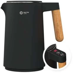 BALTER Edelstahl Wasserkocher Mit Temperatureinstellung, 45°C-100°C, Doppelwand, Kabellos, Warmhaltefunktion, 1.5L, 2200W, Schwarz