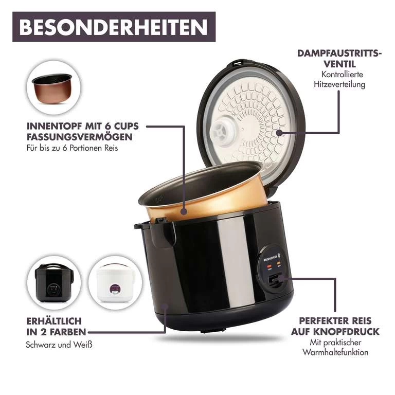 REISHUNGER | Basis Reiskocher Mit Keramik Innentopf (alle Farben) Für Nur 39,99€ + Bio Basmati Reis 600g + Jasmin Reis 600g + GRATIS Versand – Bild 5