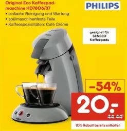 [Lokal - Netto Markendiscount Leipzig, Kahla, Lübeck] Philips HD7806/37 Senseo Original Eco Padmaschine Für 20€ Ab 5.Oktober