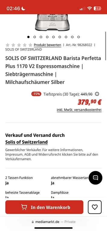 SOLIS OF SWITZERLAND Barista Perfetta Plus 1170 V2 Espressomaschine – Bild 2