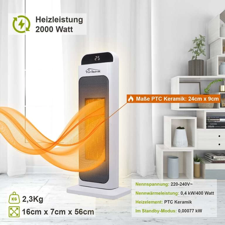 Keramik Heizlüfter Turmheizer Turbo PTC Heizgerät WIFI Keramikheizer Timer 2000W – Bild 6