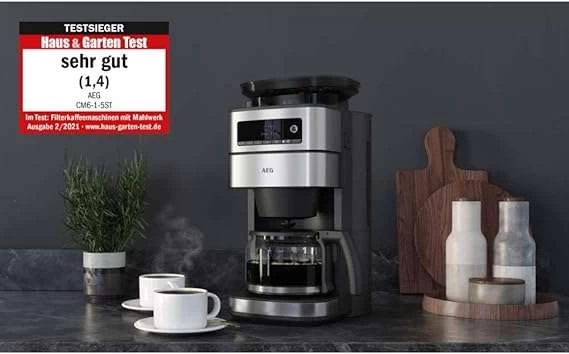 AEG CM6-1-5ST Gourmet 6 Filterkaffeemaschine (200g Bohnenbehälter, 10 Tassen, 1,25l, LCD-Display) – Bild 3