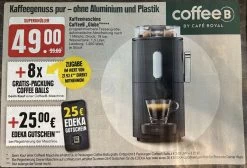 CoffeeB Kaffeemaschine Globe Kapselmaschine Für 49€ (statt 99€) + 8 Packungen Coffee Balls + 25€ EDEKA Gutschein