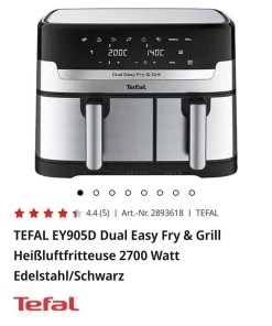Airfryer 149€ - TEFAL EY905D Dual Easy Fry & Grill - Bunte Black Deals