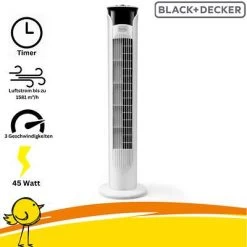 Black & Decker BXEFT 47 E Turmventilator, Timer, Oszillation, 81 Cm Höhe