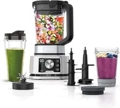 Ninja Foodi Power Nutri Mixer, Smoothie Maker, 2.1L, 700ml Becher & 400ml Schüssel, Power Paddle, 1200W, 3-in-1, Silber, CB350EU