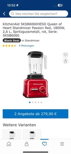 KitchenAid 5KSB6060HESD Standmixer High Performance 9 Stufen Mixer 2,6L Rot