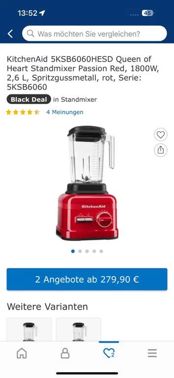 KitchenAid 5KSB6060HESD Standmixer High Performance 9 Stufen Mixer 2,6L Rot
