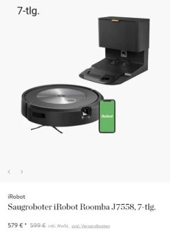 [westwing / Sale] Saugroboter IRobot Roomba J7558, 7-tlg. Für 583,99€ (553,99) Inkl. Versand Anstatt 648€ - Eff. 9,88% (14,51%)