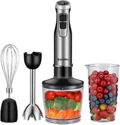 [Aliexpress] Biolomix Stabmixer Aus Edelstahl (1200 Watt, 6 Geschwindigkeiten & 4 Klingen) + 500 & 600ml Messbecher + Schneebesen
