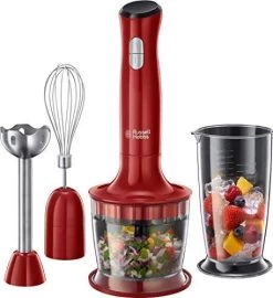 Russell Hobbs Stabmixer [3-in-1: Pürierstab/Zerkleinerer, Mixer- & Schneebesenaufsatz] Desire Rot