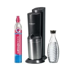 [PRIME] SodaStream Wassersprudler Crystal 3.0 Quick-Connect CO2-Zylinder Und 1x Glaskaraffen, Silber, Schwarz/Titan, 45 Cm