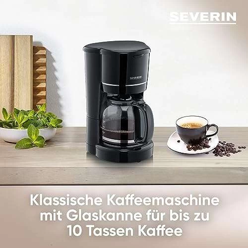(Prime) SEVERIN Filterkaffeemaschine Mit Glaskanne KA 4320, 900 W, Bis Zu 10 Tassen (1,25 L), Permanentfilter, Schwarz – Bild 3