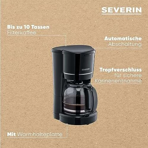 (Prime) SEVERIN Filterkaffeemaschine Mit Glaskanne KA 4320, 900 W, Bis Zu 10 Tassen (1,25 L), Permanentfilter, Schwarz – Bild 4