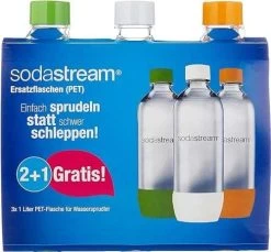 SodaStream Aktions-Set Pet-Flaschen 2+1, 3x 1L, Aus Bruchfestem Kristallklarem PET In Den Farben Weiß, Grün, Orange (Prime)